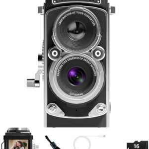 CHUZHAO ヴィンテージミニデジタルカメラ、ポータブルTLRスタイルのレトロでコンパクトな小型ポケットサイズ1080P ビデオカメラ、12MPオートフォーカス機能搭載で、初心者、ティーンエイジャー、大人向け、16GBカード、ネックストラップ、Type-C充電ケーブル、日本語取扱説明書付き