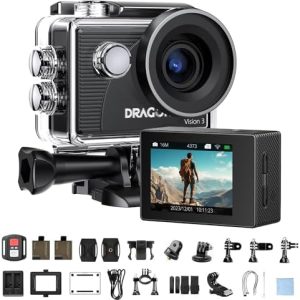 Dragon Touch アクションカメラ 4K30FPS 20MP 水中カメラ 30m防水 170度広角レンズ タイムプラス動画 アクションカム 1050mAh*2個 手ぶれ補正 4倍ズーム リモコン付き ウェアラブルカメラ