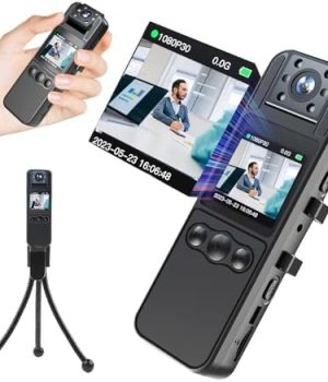 【長時間録画の小型ビデオカメラ】Hosiakly 小型カメラ ビデオ ボディ ハンディ 動画撮影用 1600mAh大容量 単独録音８時間 クリップ式/ハンディ/首掛け/三脚スタンド ループ録画 動体検知 180度回転レンズ レコーダー/旅行/外出中の防犯カメラ/バイクのドラレコ 記録用